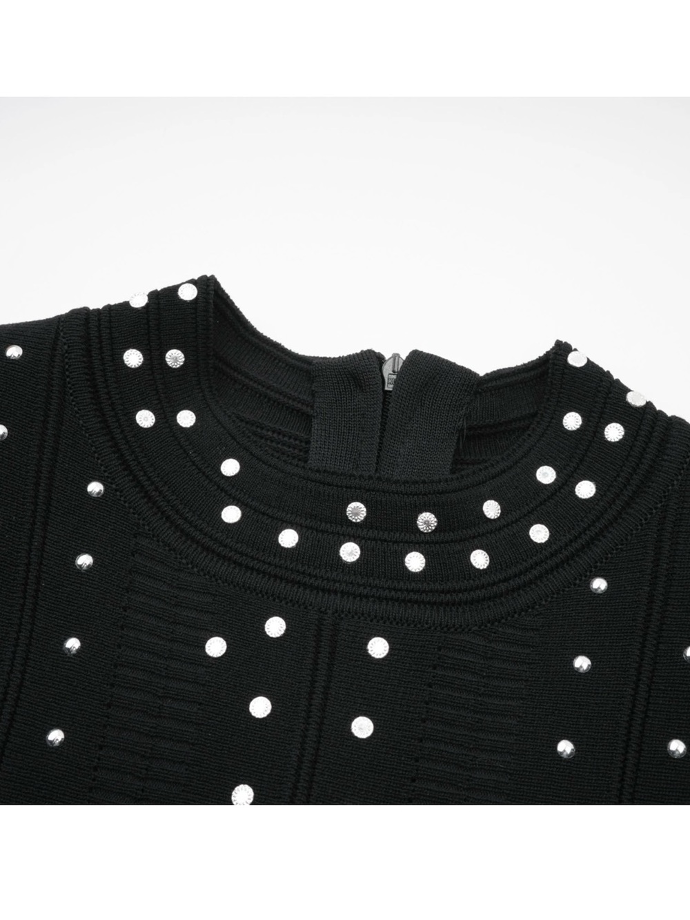 Fabienne Black Embellished Ruffled Knit Mini Dress - Picture 12 of 16